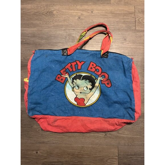 Betty Boop Handbags - Vintage 1994 Betty Boop Purse Canvas DUFFLE Weekender Bag 90s Colorblock Blue